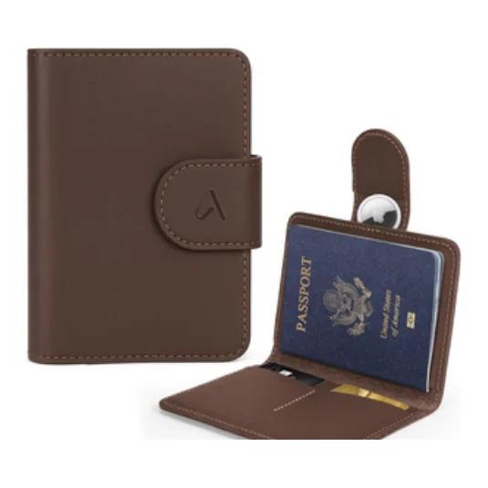 Leather Passport Holder with AirTag Pocket