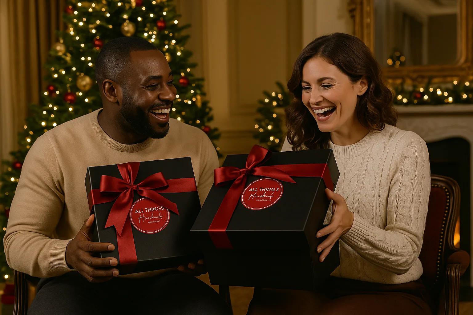 Two people opening Malgen gift boxes
